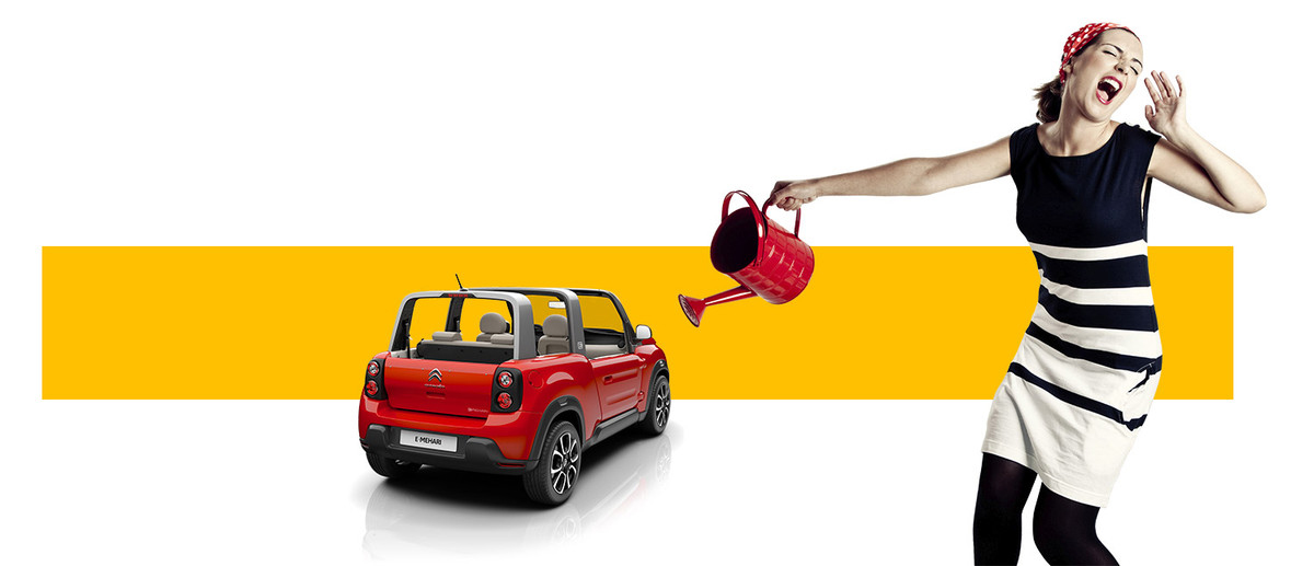 Créa pour la page produit Citroën E-Mehari (montage sur Photoshop)